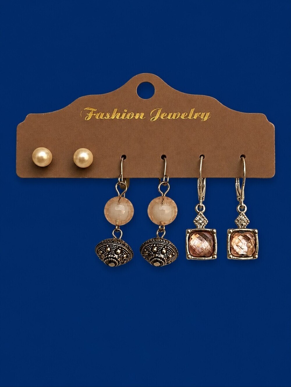 5/$25 Vintage Set of Three Beaded Dangle and Pearlesque Post Earring Set